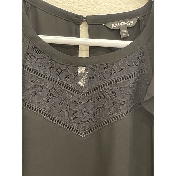 Express Sleeveless Black Ruffle Tank Top Shirt XS Women's Extra Small Career - Picture 2 of 7